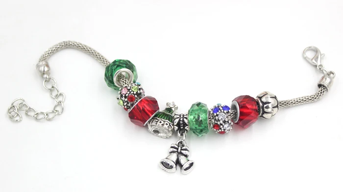 10 шт./лот оптовая продажа Рождественский женский браслет X'mas Tree Santa Bell