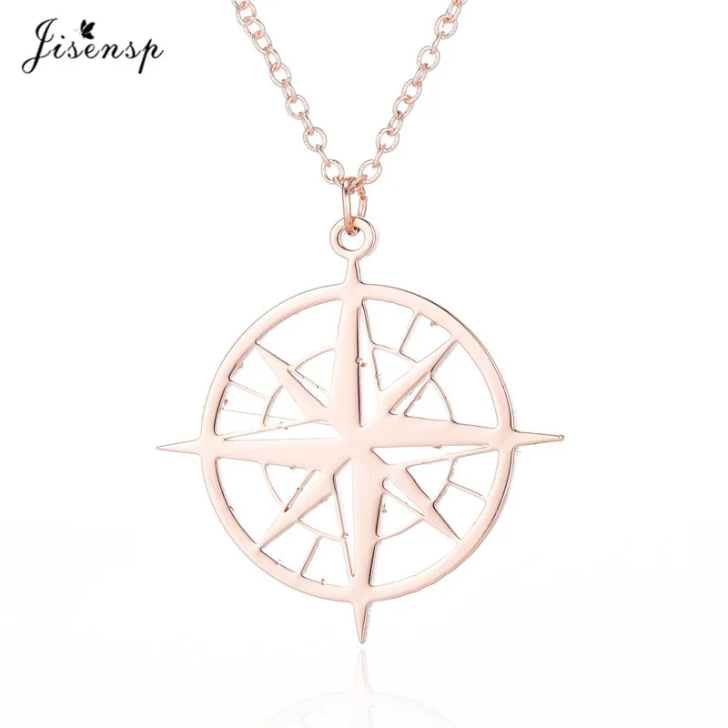 Jisensp Нержавеющая сталь компас кольцо подвеска ожерелье s для женщин Винтаж Золотая Длинная цепочка ожерелье Путешествия Ювелирные изделия Подарки - Окраска металла: rose gold necklace
