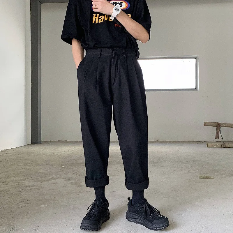 

Black Cotton Men Hip Hop Pants Simple Fashion Cargo Trousers Men Casual Harajuku Streetwear Straight Pantalon Homme YT50108