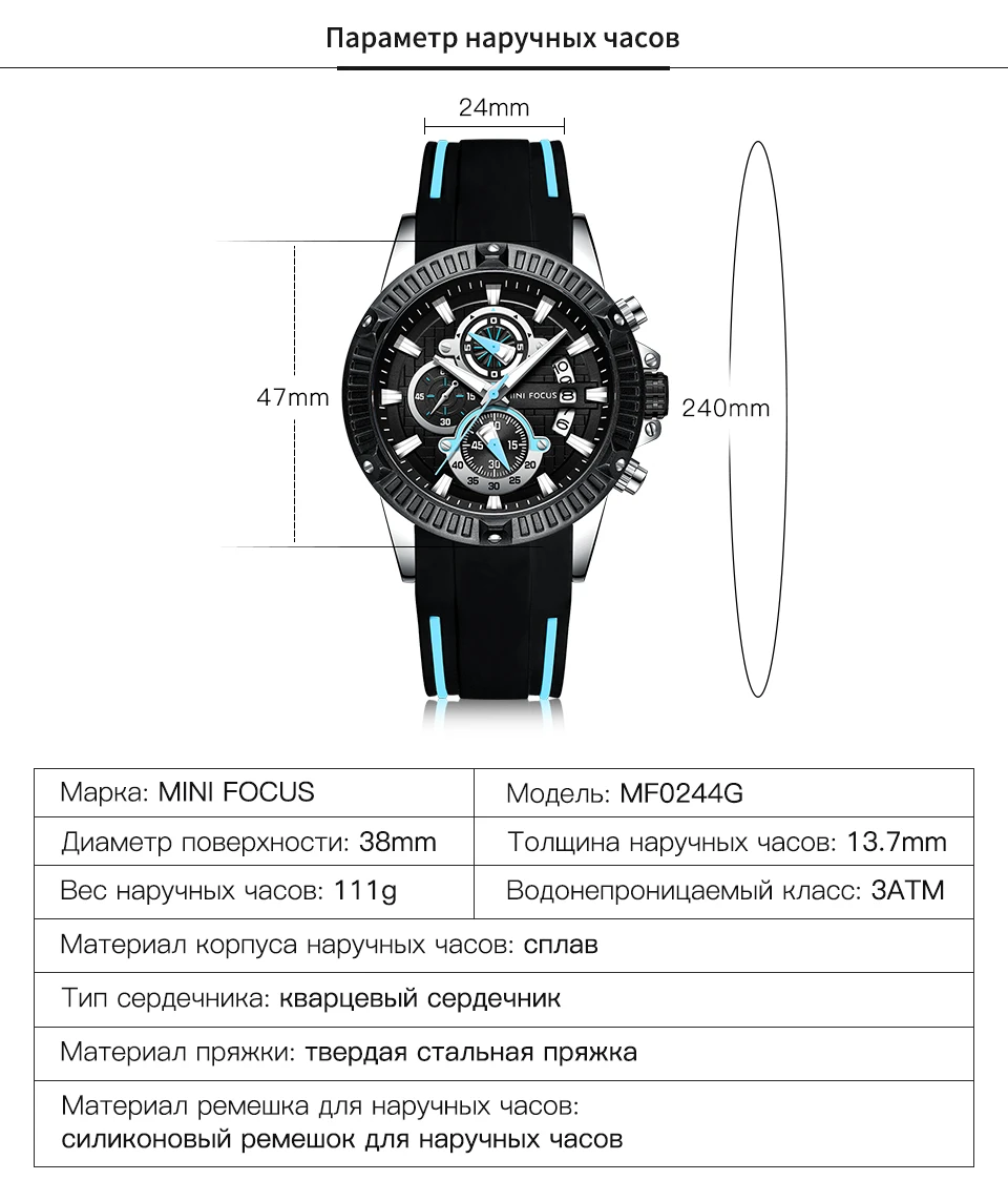 Мини фокус Королевский синий мужские модные часы 3D болт многофункциональный спортивный резиновый ремешок Лидирующий бренд Роскошные Дизайнерские аналоговые кварцевые