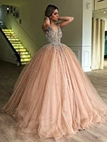 Same as Picture Роскошное бальное платье с кристаллами, платья для выпускного вечера,, иллюзия, v-образный вырез, цвет шампанского, тюль размера плюс, расшитое блестками, милое, 16, арабское, Дубай, бальное платье - Цвет: Same as Picture