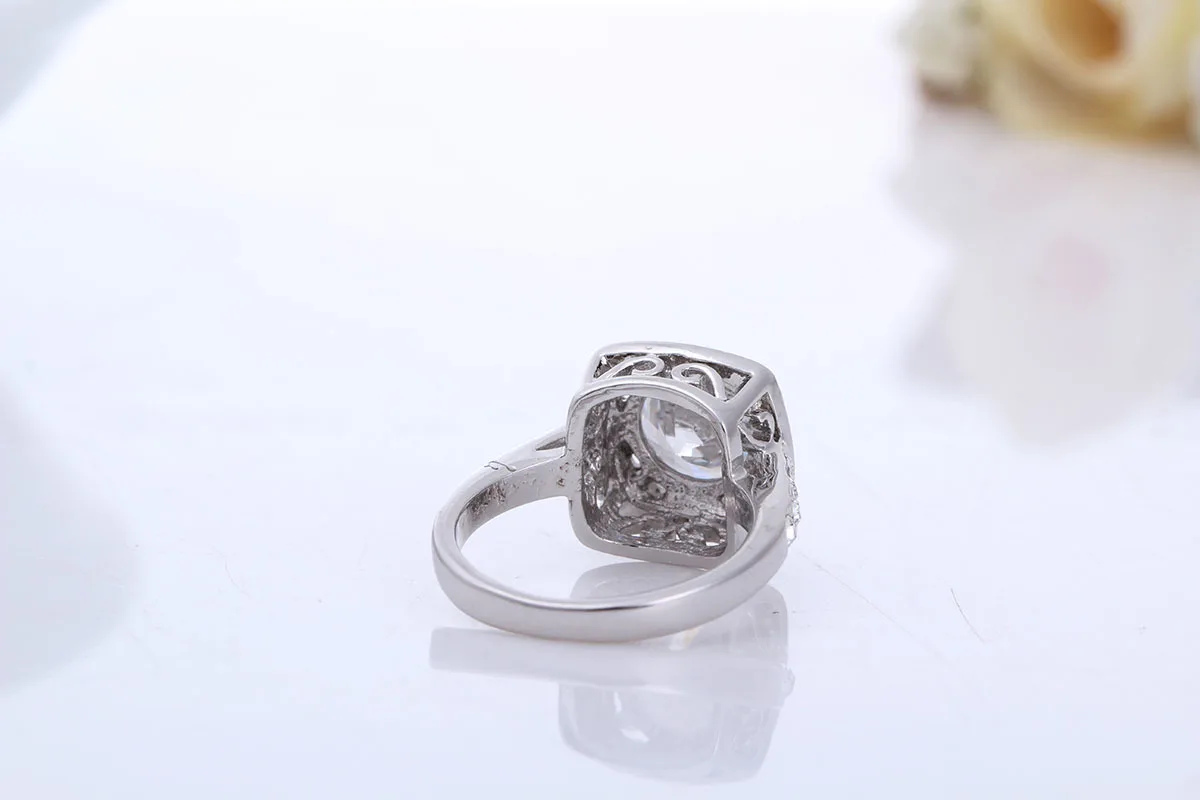 Большой круглый CZ камень с кристаллами белого золота обручальное кольцо подарок