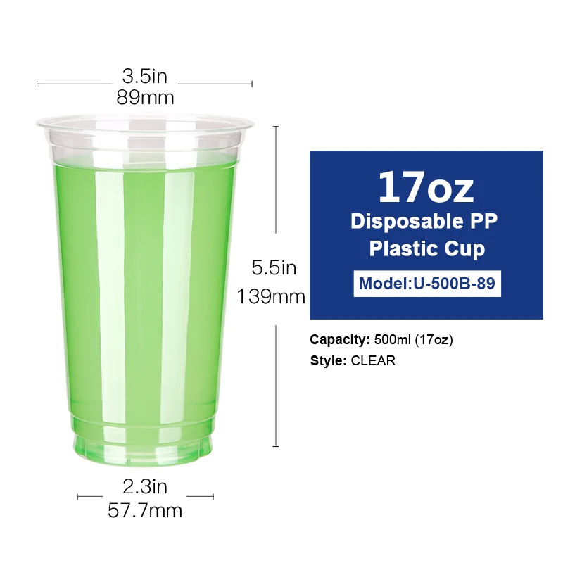 500ml(17oz)-B No Lid OTOR 20 шт 17 унций 22 унций прозрачная одноразовая пластиковая чайная чашка кофейные чашки с крышками для ледяного кофе пузыря Boba смузи - Цвет: 500ml(17oz)-B No Lid