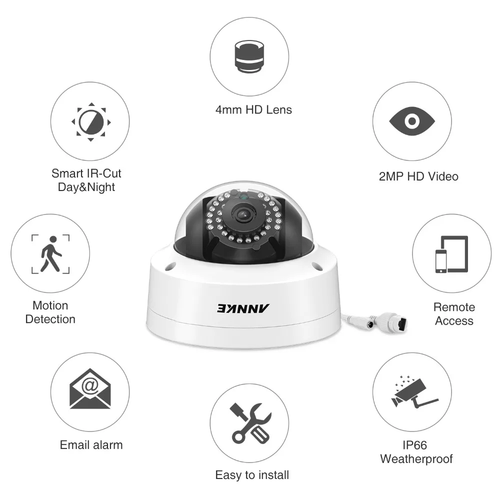 ANNKE 4 шт. 2MP HD POE безопасности IP купольная камера 30 м инфракрасное ночное видение с