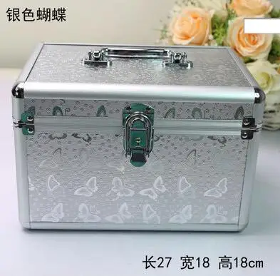 27cm Профессиональный алюминий сплав органайзер для косметики Бабочка узор макияж Чехол красота косметическая сумка многоуровневый Блокируемая коробка для ювелирных изделий - Цвет: 27cm