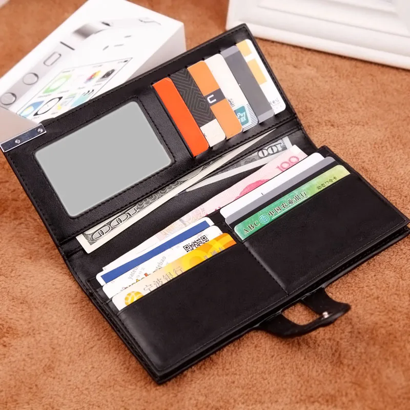 

New Fashion Men Long Bifold Business Button Wallet Card Coin PU Leather Wallets Purse FA$B Women bag