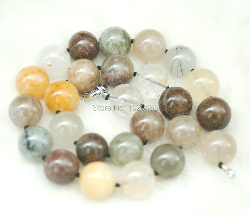 

wholesale Rutile Quartz multicolor round 16mm necklace 18inch nature beads FPPJ