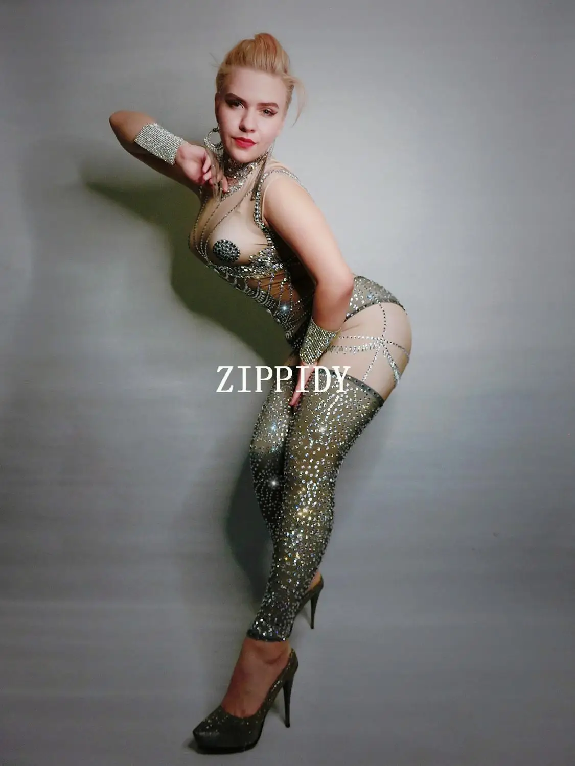 Красный Печатных Стразы сексуальный комбинезон с длинным рукавом боди Женский