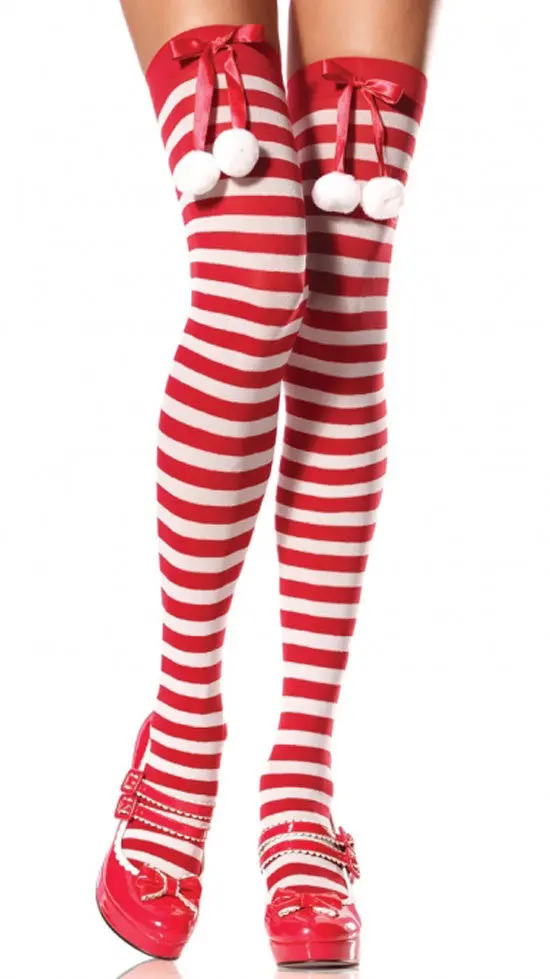 

Cute Bow Striped Christmas Stockings sexy christmas stockings 3S8142 +Free shipping for Red and white striped nylon thigh highs