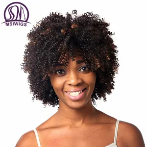 MSIWIGS афро вьющийся парик короткие волосы Омбре коричневые синтетические парики для чернокожих женщин афроамериканские женские волосы для стрижки