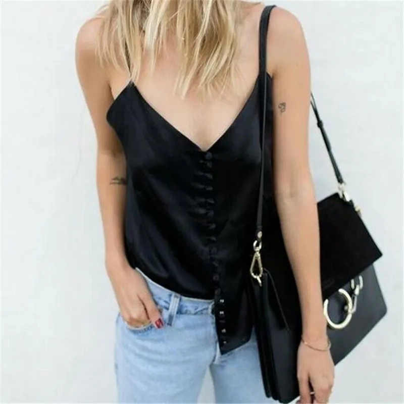Женский топ с глубоким v-образным вырезом летний Повседневный жилет без рукавов F3