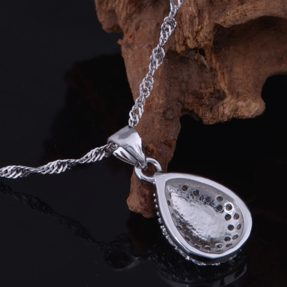 Дешевые белые G Позолоченные капли воды форма кристалл сердце кулон ожерелье