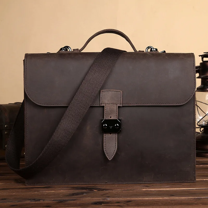 Vintage Men's Briefcase Bag Genuine Leather Luxury Shoulder Business Laptop Messenger Bag Office Large Capacity for Male Bags