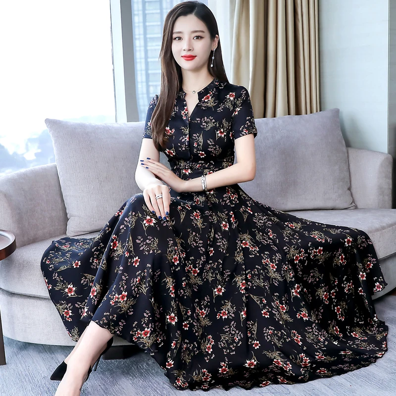 2019 Новое летнее платье женские короткий рукав Froral Бохо пляжные платья Элегантное