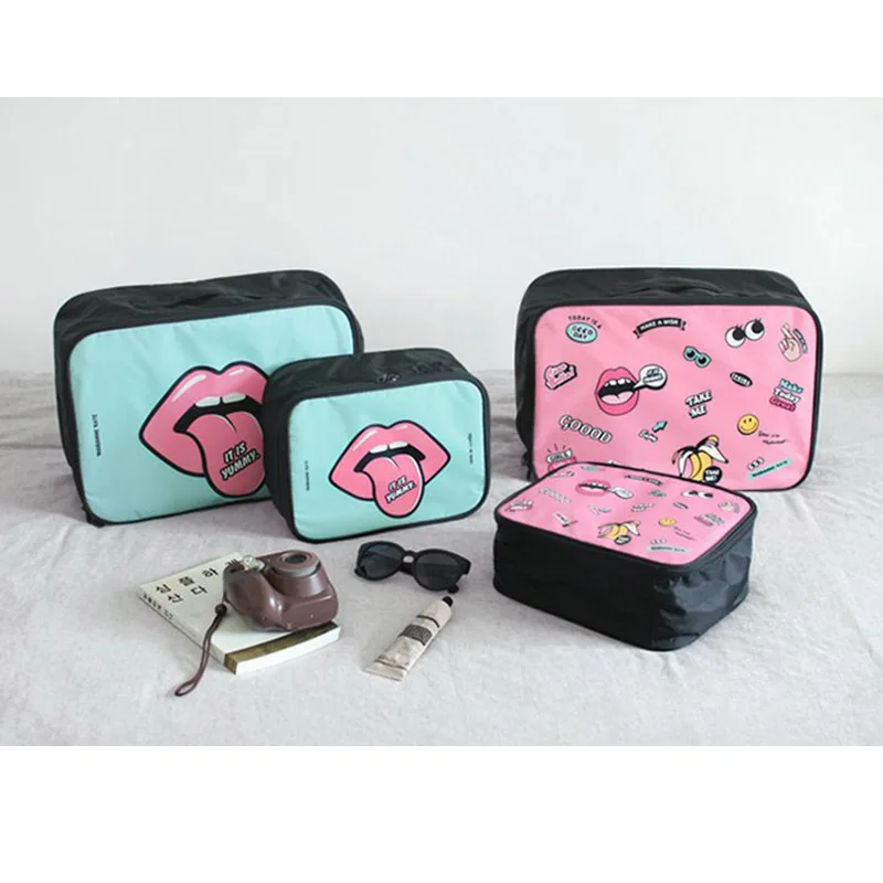Diniwell Nylon Cartoon 2 Color Big Mouth Portable Make up Bags For Cosmetic Clothes Women Luggage Travel Bag | Багаж и сумки