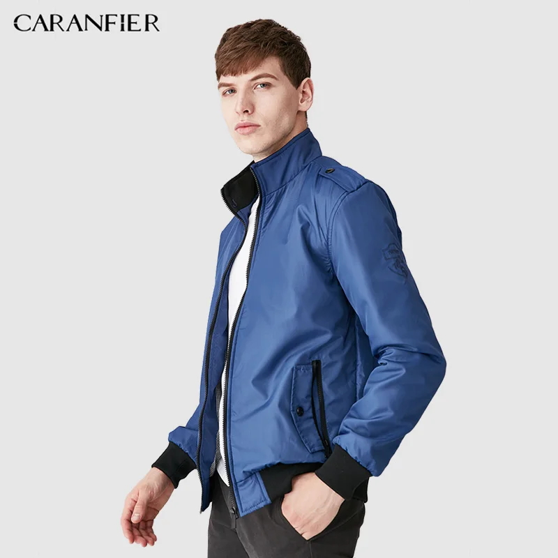 Мужская куртка бомбер CARANFIER однотонная Повседневная на весну и осень спортивная