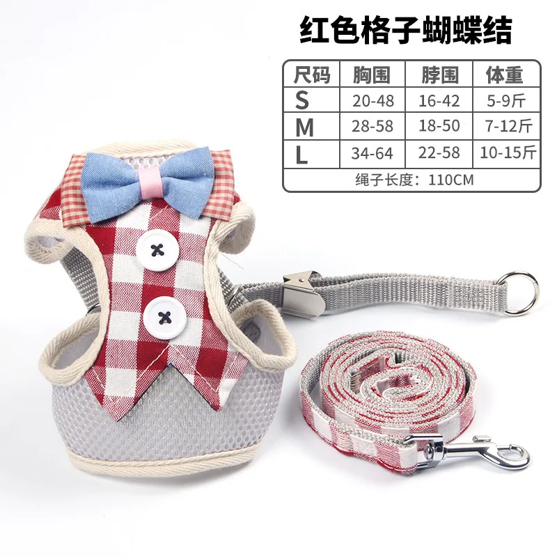 Red lattices bows RFWCAK 1 комплект поводок для собак, кошек, поводок для собак, элегантный стильный поводок в полоску, милая куртка, поводок, продукт для домашних животных - Цвет: Red lattices bows