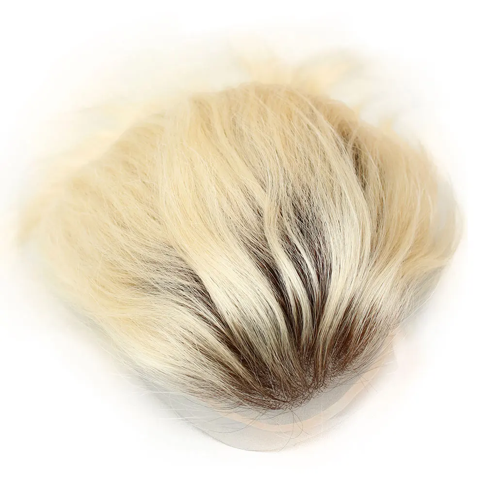 Eseewigs коричневый корни 60 платиновой блондинки из эффектом деграде(переход от темного к накладки из искусственных волос 4T60 прямо бразильский Реми человеческие волосы заменить Для мужчин t Системы для Для мужчин 10x8