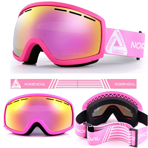 Red lens pink frame Женские лыжные очки Анти-туман УФ-маска зимние сферические зеркальные очки Защита сноуборд очки для страйкбола двойные линзы розовый белый - Цвет: Red lens pink frame