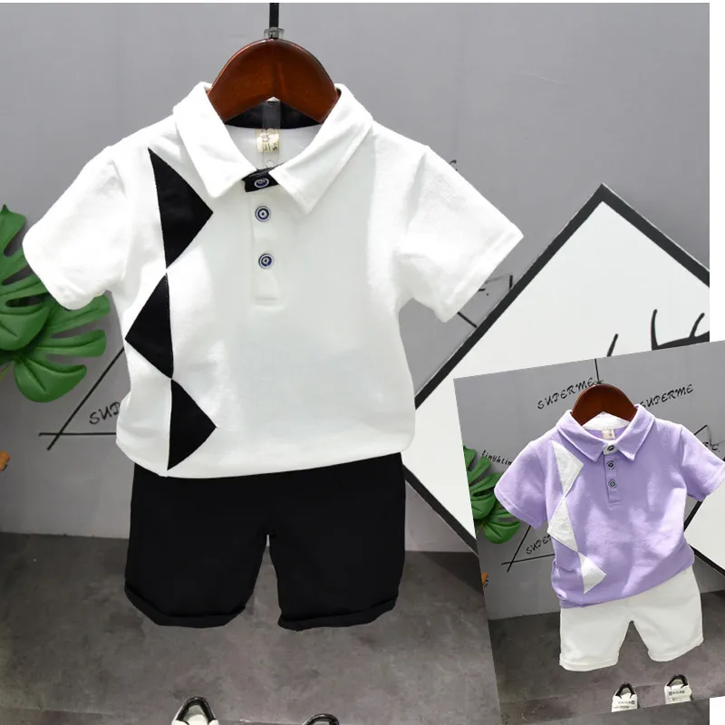 Детская одежда для маленьких мальчиков рубашка с отложным воротником + шорты