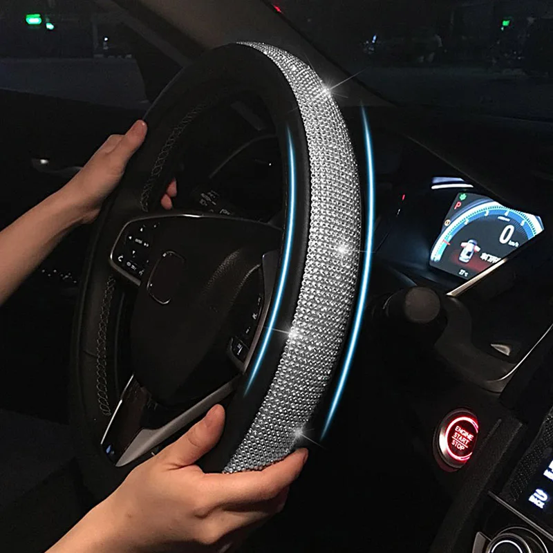 Роскошные хрустальные Чехлы рулевого колеса автомобиля кожаные покрытые