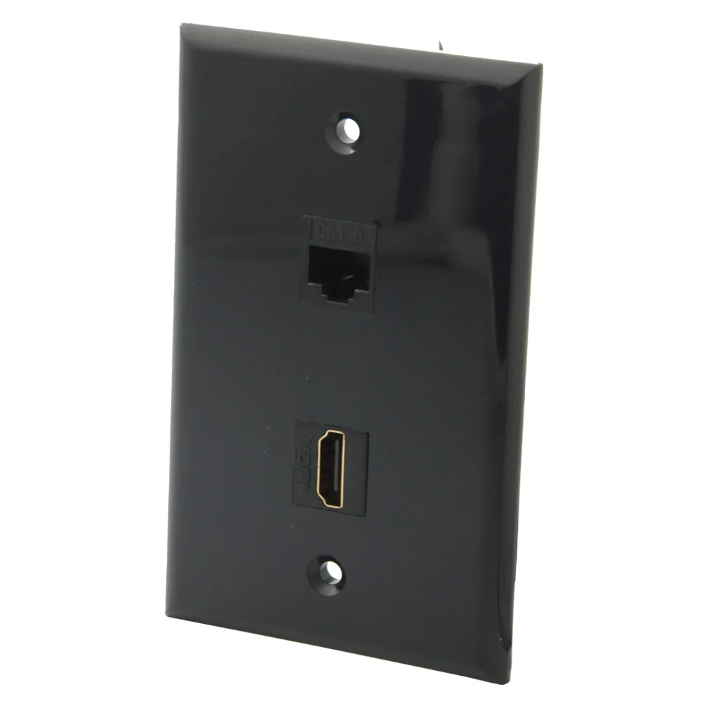 

1 Gang Solid Style Black Color HDMI CAT6 Wall Plate With Backside Female To Female Connector