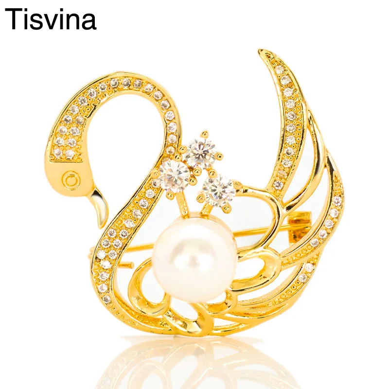 Tisvina 2018 новая жемчужная Золотая Лебедь Броши для женщин корсажи мужчин и детей