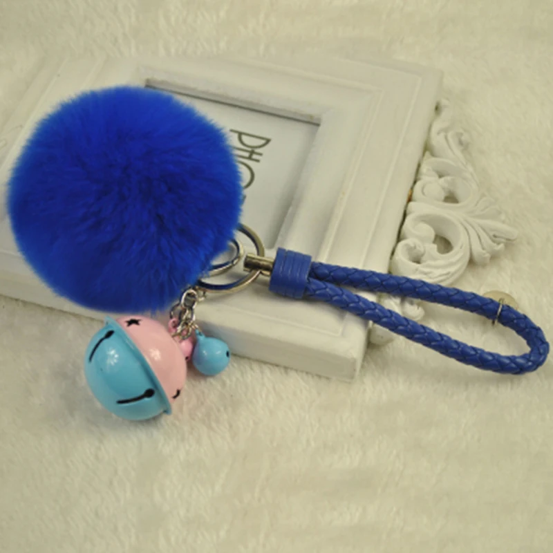 Брелок для ключей с меховым помпоном 8 см пушистый металлический брелок кроликом