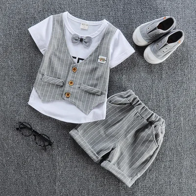 gray Красивые Детские Костюмы комплекты детская футболка для мальчиков+штаны, комплект из 2 вещей летние мальчики Модные комплекты одежды для мальчиков повседневные комплекты одежды От 1 до 4 лет - Цвет: gray