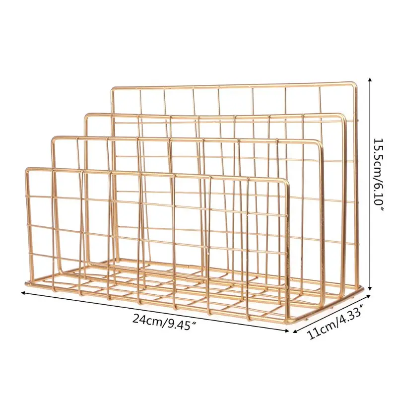 

Book Rack Grid Wrought Iron Desktop Storage Rack Bookshelf Magazine File Organizer Holder