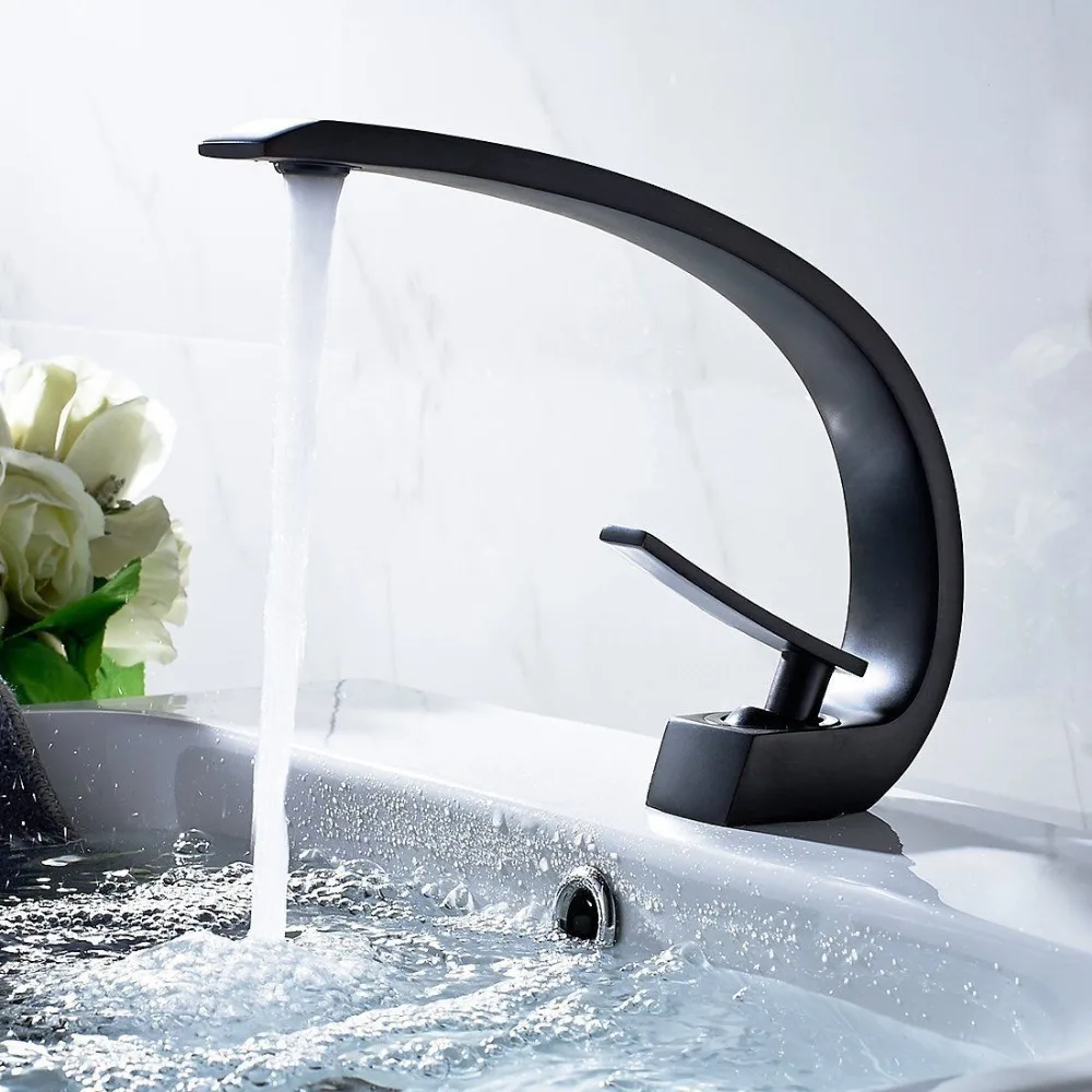 

Free shipping Black color solid Brass Bathroom Basin Faucet Single Handle Mixer Tap Deck Mounted
