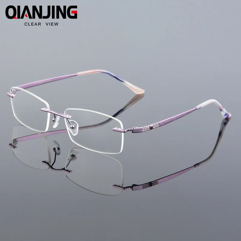 Новинка 2018 модные женские очки QIANJING из чистого титана без оправы с бриллиантами