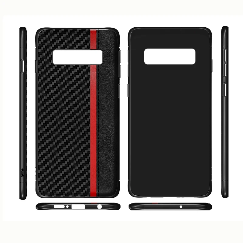 PU Leather Carbon Fiber Texture Phone Case for Samsung Galaxy S10 Hard Back Cover Plus S10e Coque |