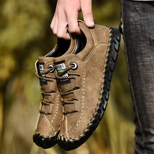 Мужские кожаные туфли ручной работы, черные повседневные винтажные лоферы на плоской подошве, Мокасины, кроссовки, большой размер, весна 2019