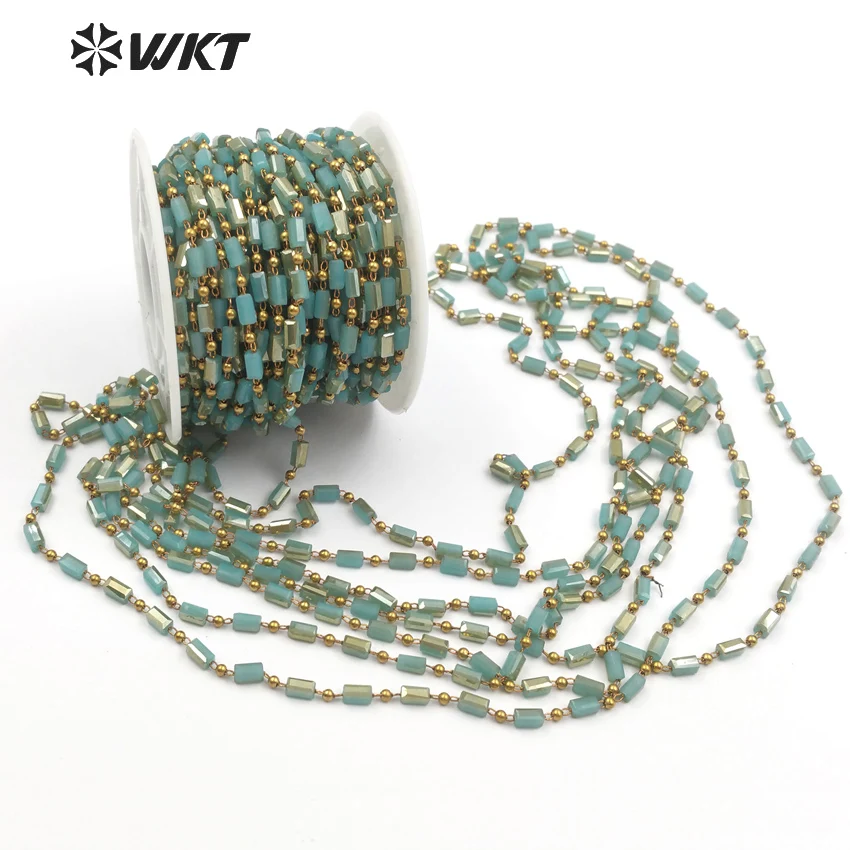 WT-RBC079 WKT Fresh and lovely light green natural crystal brass beads chain no gold-plated ladies decoration necklace | Украшения и