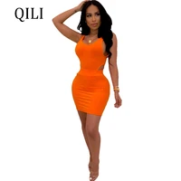 qili yellow orange dress women summer sleeveless sexy two piece set outfits party club mini dress