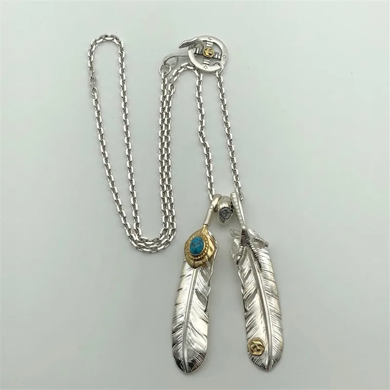 Native Indian Tribe Стерлинговое Серебро 925 перо кулон для мужчин и женщин ожерелье из