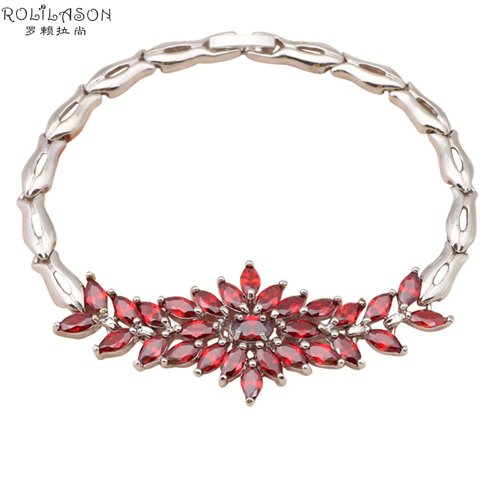 Roilason романтичный дизайн красный циркон серебряный шарм браслеты для женщин
