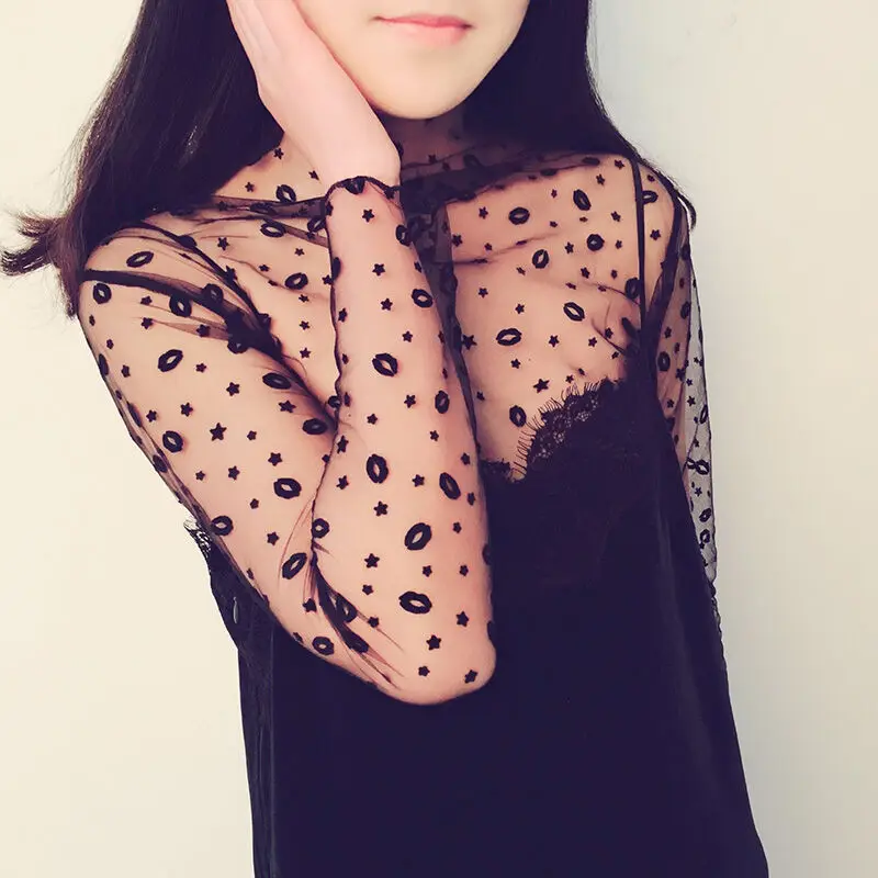 Блузка женская прозрачная сетчатая с принтом 2019 | Женская одежда