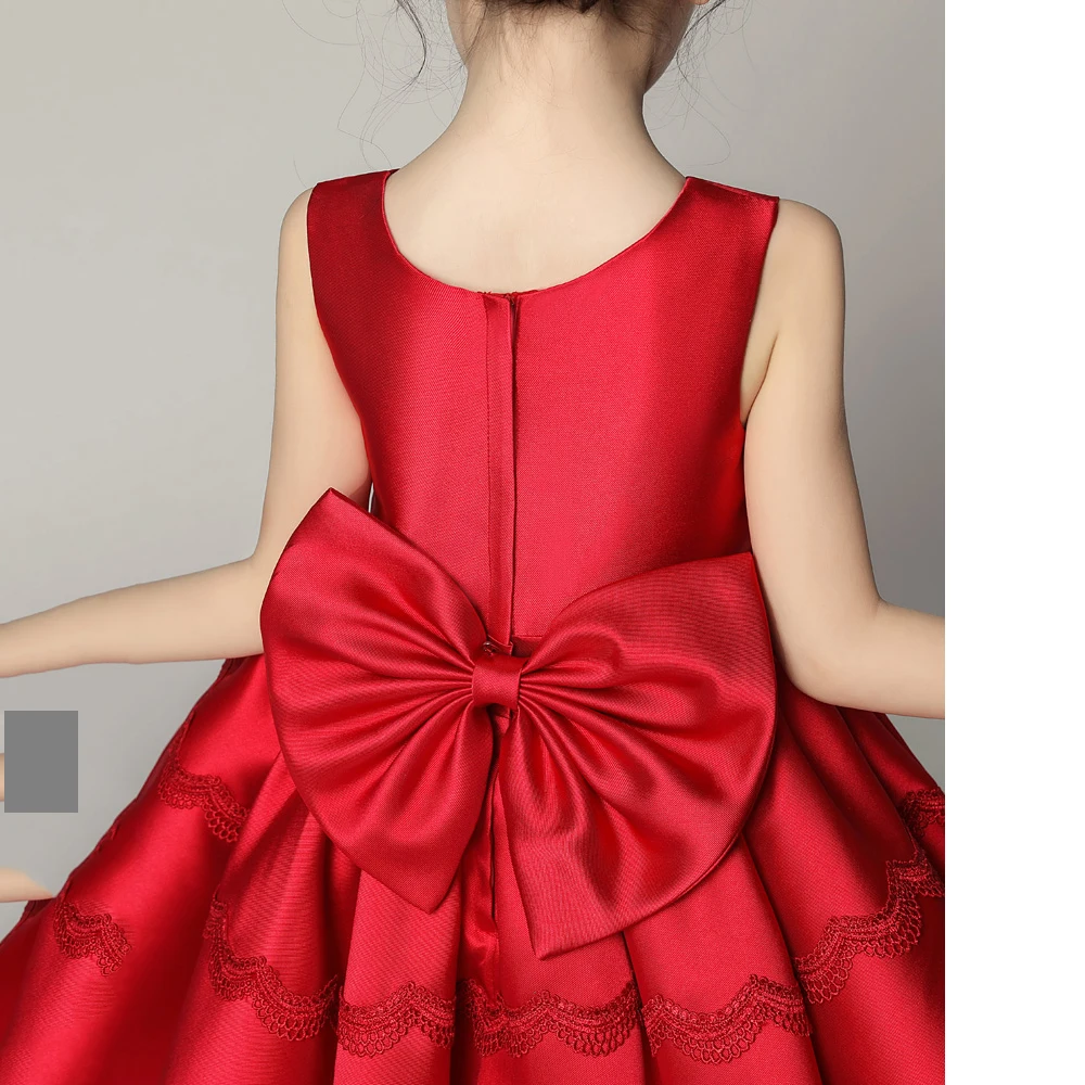 Бордовое платье для причастия Vestidos милое принцессы без рукавов с бантом девочек