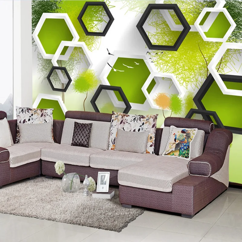 3D стерео шестиугольная большая роспись зеленые граффити бесшовные обои Гостиная