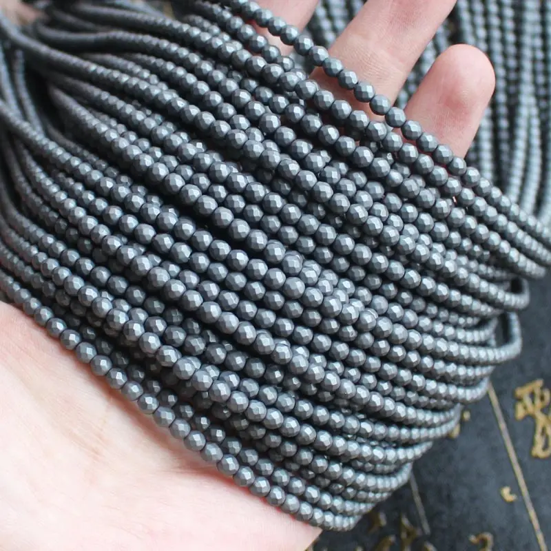 Круглые Бусины Из Натурального Гематита ограненные морозом 15 дюймов на нитку 3