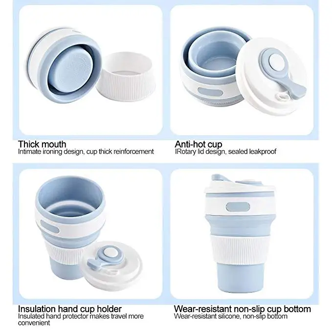 350ml collapsible coffee silicone cup with Lid folding water tea cup reusable travel Drinkware BPA free eco friendly make health
