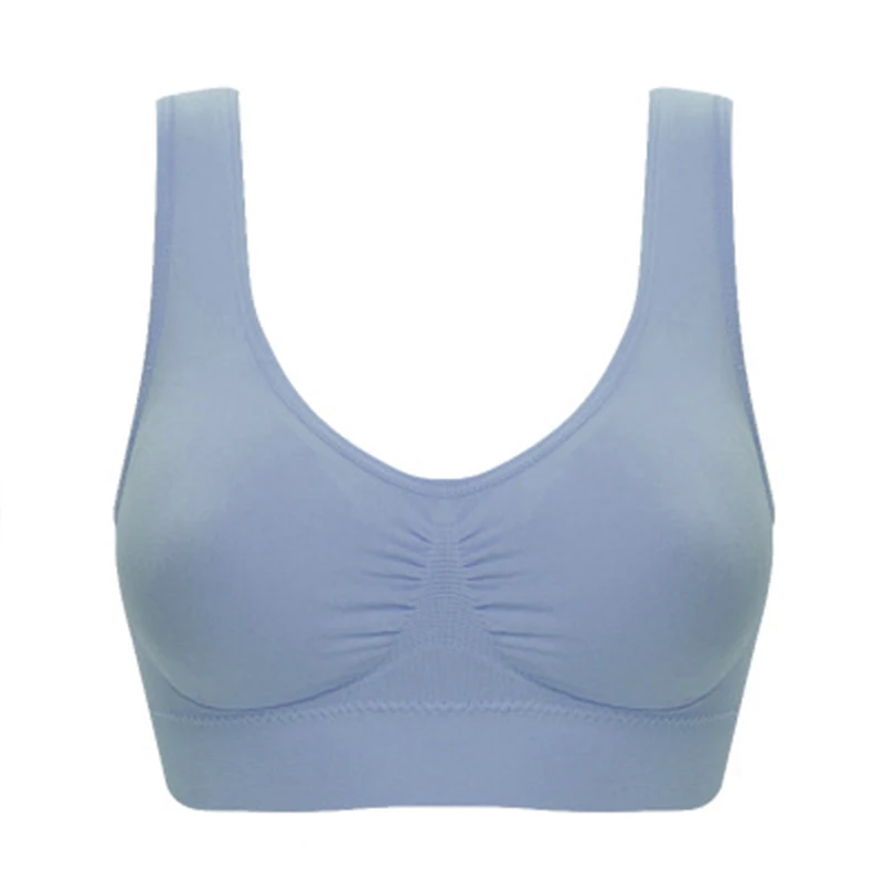 light blue Бесшовные Спортивные Бюстгальтеры для женщин с мягким верхом бюстгальтер сексуальный фитнес комфорт противоударный бюстгальтер для бега 4XL - Цвет: light blue