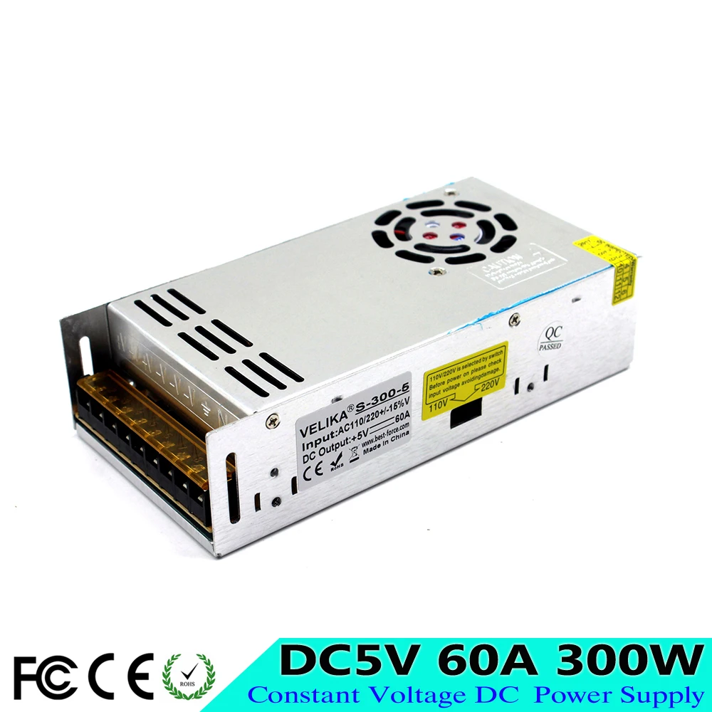 Небольшой Размеры DC5V Питание переключатель Трансформатор 110 V 220 V AC DC 5 V 60A 300 W Источники питания для дисплей из светодиодной ленты Экран освещение