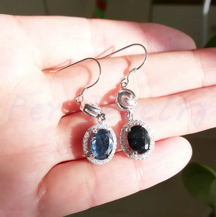 Серьги-капельки из натурального sapphire 2 карат * шт. натуральный настоящий синий