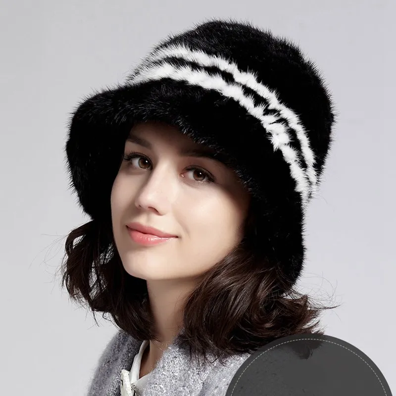 Женские шапки-федоры из натурального меха норки зимние теплые шапки модные