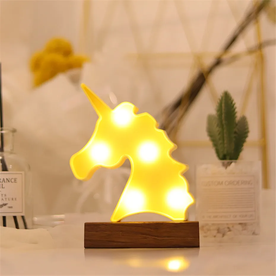 Yellow Unicorn Светодиодный ночник, Настольный светильник, Marquee, единорог, звезда, сердце, фламинго, ананас, Рождество, Кокосовая елка, домашние, вечерние, 3D, настольная лампа - Испускаемый цвет: Yellow Unicorn