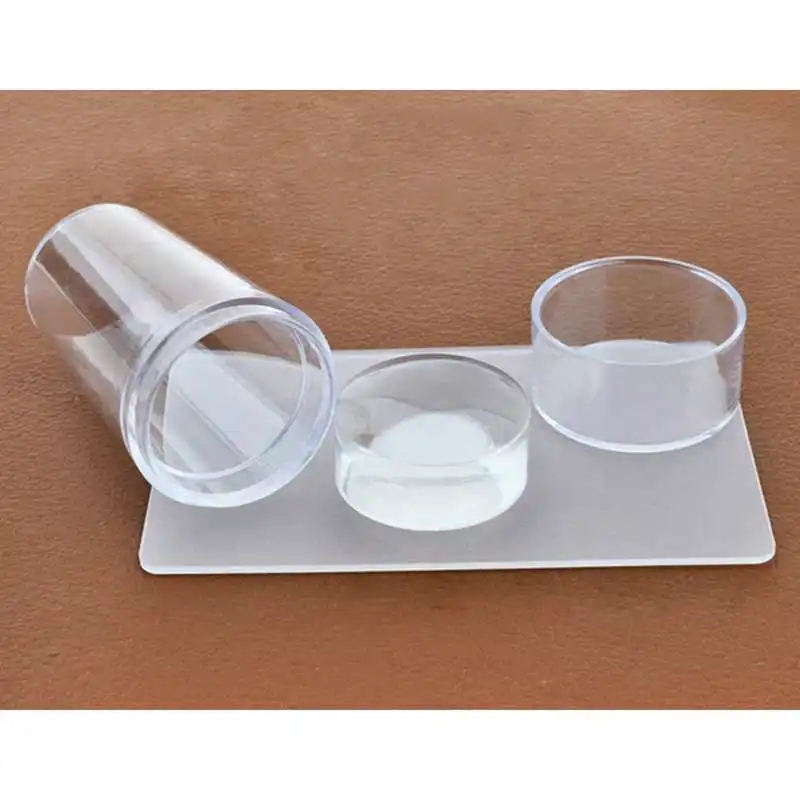 

2pcs Nail Stamp Stamping Tool New Desaign Pure Clear Jelly Cap Transparent 3cm with Nail Art Stamper Scraper