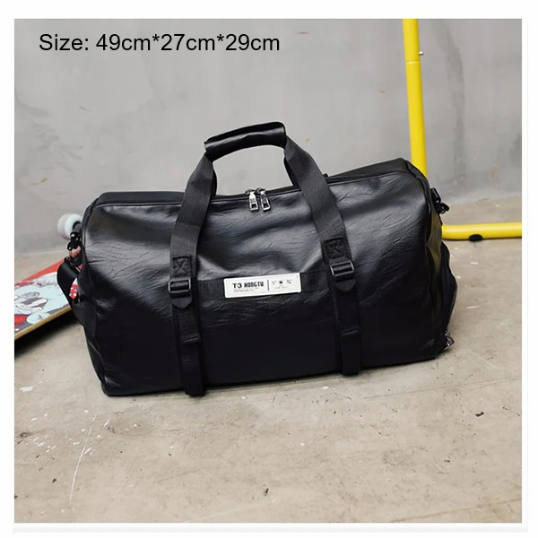 BlackLarge Индивидуальная Мужская Черная спортивная сумка из искусственной кожи, простая многофункциональная Большая вместительная сумка для фитнеса - Цвет: BlackLarge